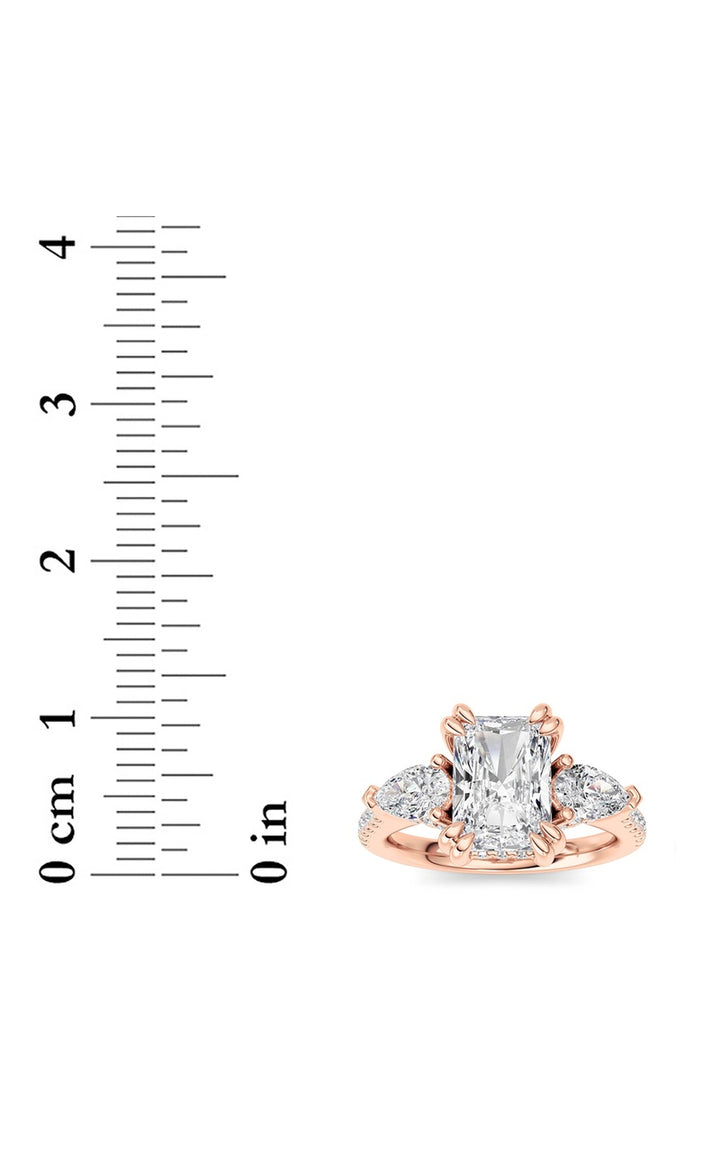 3Cttw Radiant Shaped Lab Grown Diamond (F/VS) Accented Three Stone Ring in 14K Gold