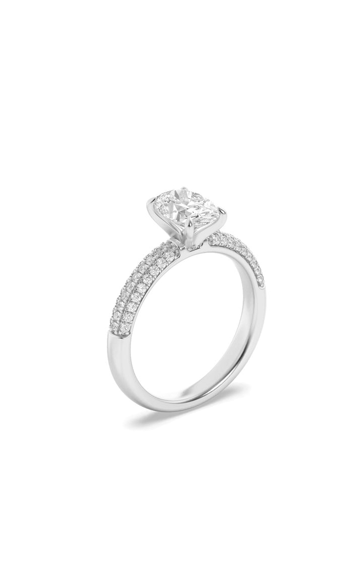 1.5Cttw Oval Shaped Lab Grown Diamond (F/VS) Three Row Micro Pave Engagement Ring in 14K Gold