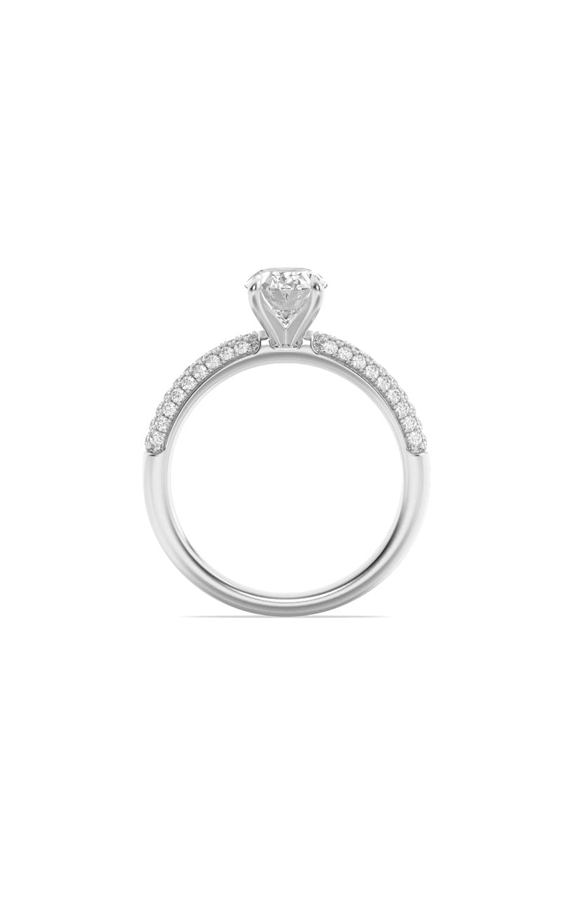1.5Cttw Oval Shaped Lab Grown Diamond (F/VS) Three Row Micro Pave Engagement Ring in 14K Gold