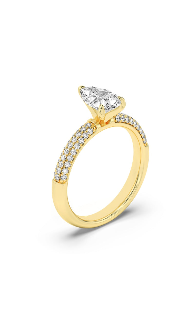 1.5Cttw Pear Shaped Lab Grown Diamond (F/VS) Three Row Micro Pave Engagement Ring in 14K Gold