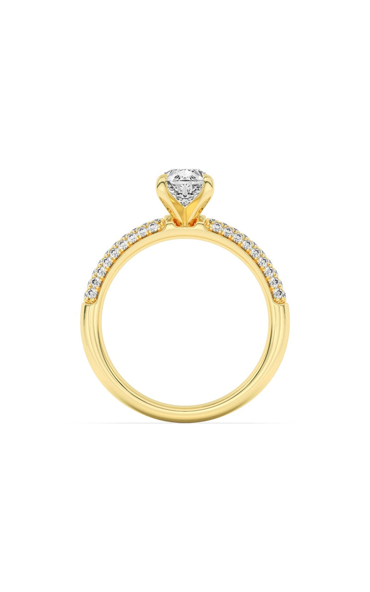 1.5Cttw Pear Shaped Lab Grown Diamond (F/VS) Three Row Micro Pave Engagement Ring in 14K Gold