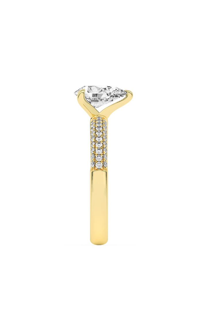 1.5Cttw Pear Shaped Lab Grown Diamond (F/VS) Three Row Micro Pave Engagement Ring in 14K Gold