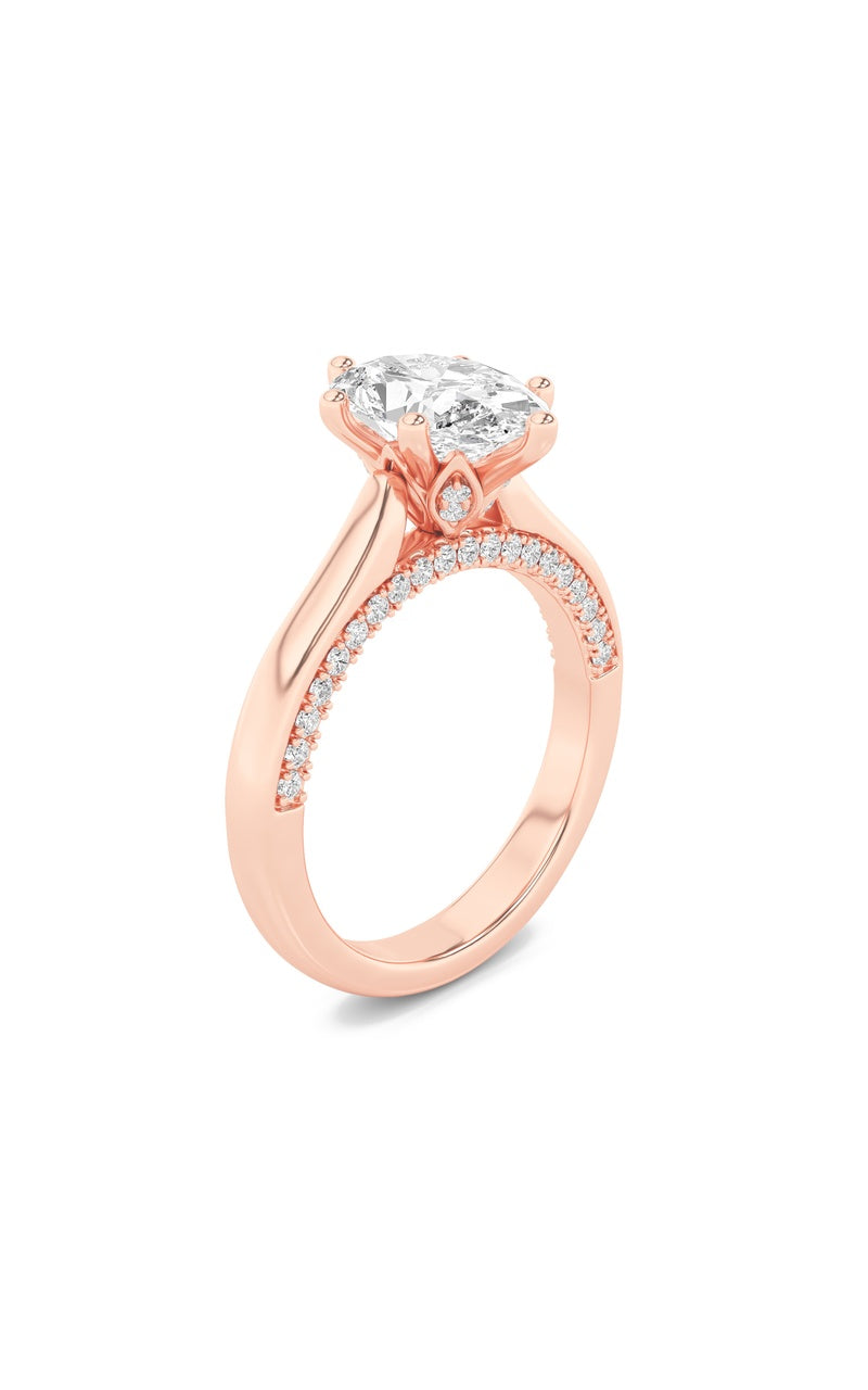 1.25Cttw Oval Shaped Lab Grown Diamond (F/VS) Tulip Motif Accented Engagement Ring in 14K Gold