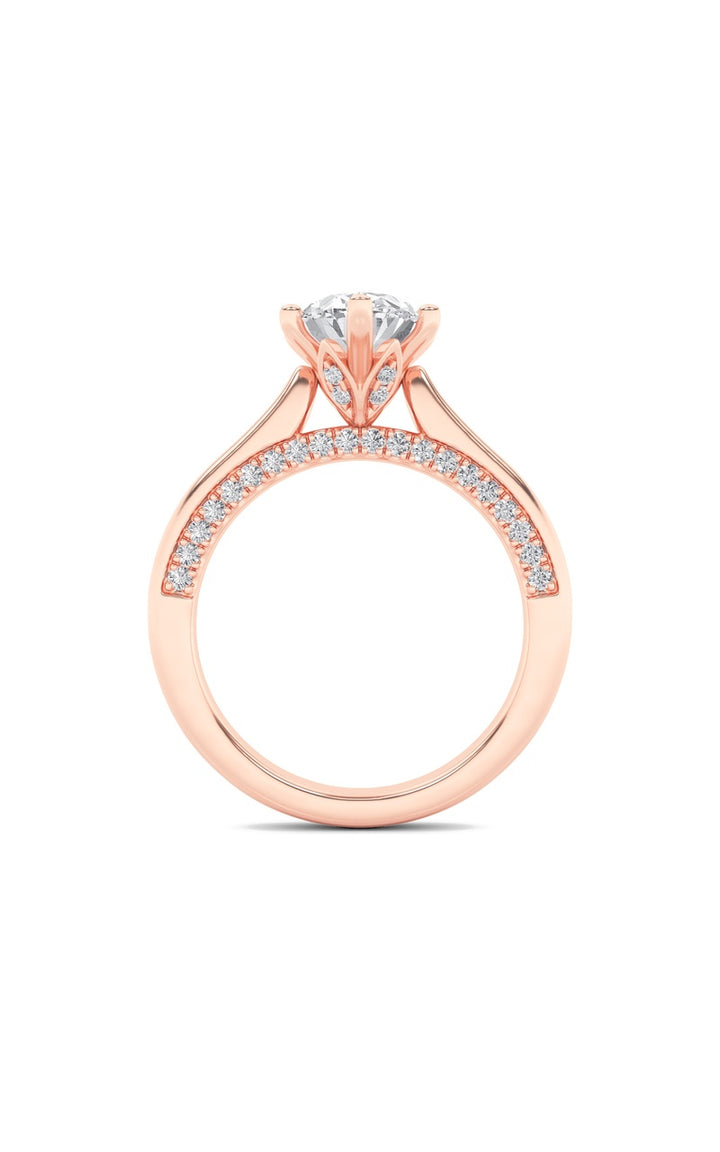 1.25Cttw Oval Shaped Lab Grown Diamond (F/VS) Tulip Motif Accented Engagement Ring in 14K Gold