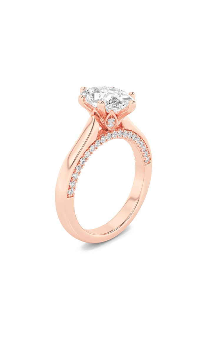 2Cttw Oval Shaped Lab Grown Diamond (F/VS) Tulip Motif Accented Engagement Ring in 14K Gold