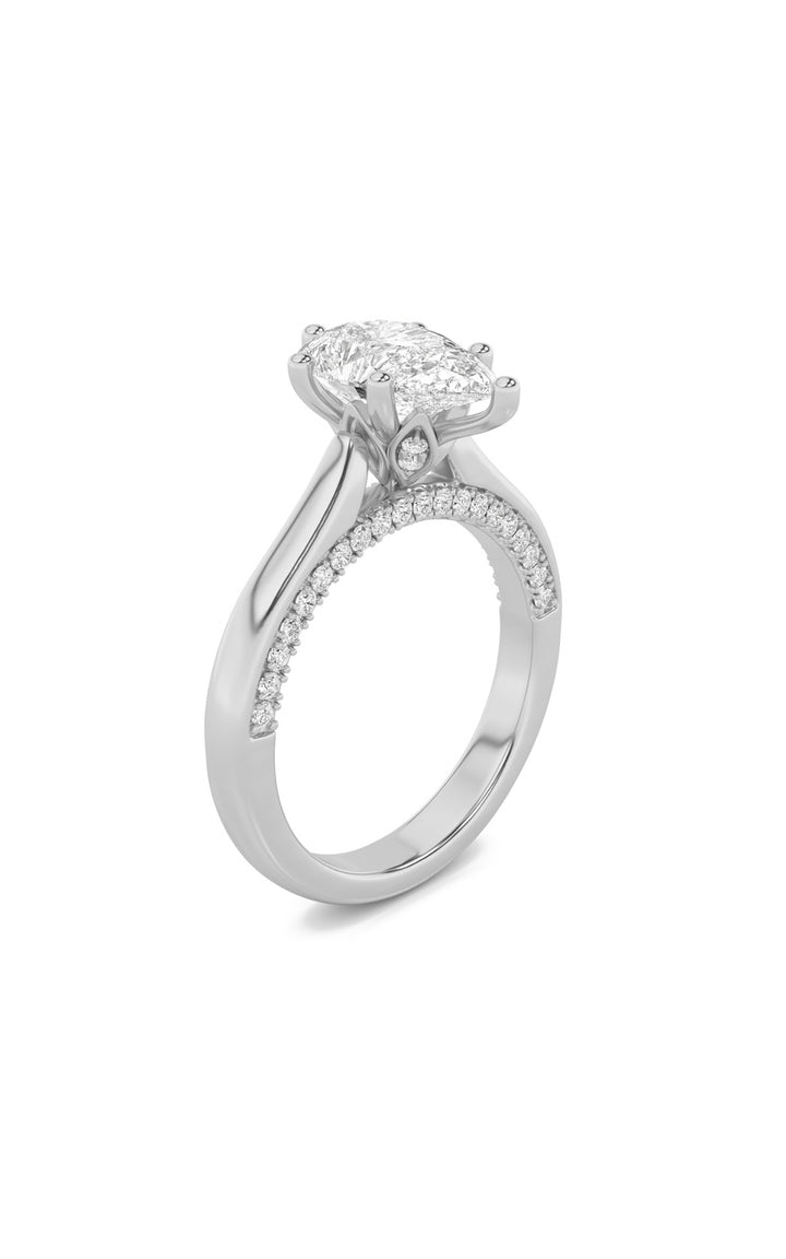 1.25Cttw Pear Shaped Lab Grown Diamond (F/VS) Tulip Motif Accented Engagement Ring in 14K Gold