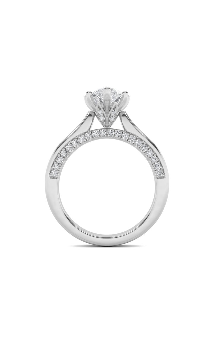 1.25Cttw Pear Shaped Lab Grown Diamond (F/VS) Tulip Motif Accented Engagement Ring in 14K Gold