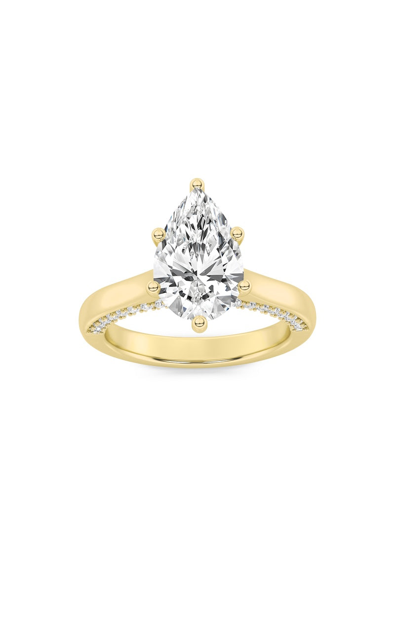 2Cttw Pear Shaped Lab Grown Diamond (F/VS) Tulip Motif Accented Engagement Ring in 14K Gold