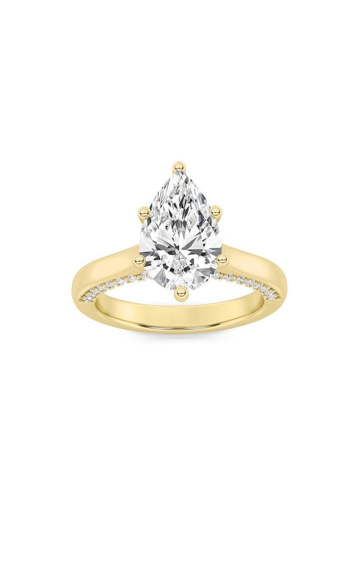 2Cttw Pear Shaped Lab Grown Diamond (F/VS) Tulip Motif Accented Engagement Ring in 14K Gold