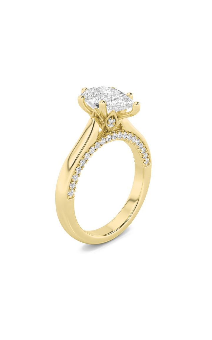 2Cttw Pear Shaped Lab Grown Diamond (F/VS) Tulip Motif Accented Engagement Ring in 14K Gold