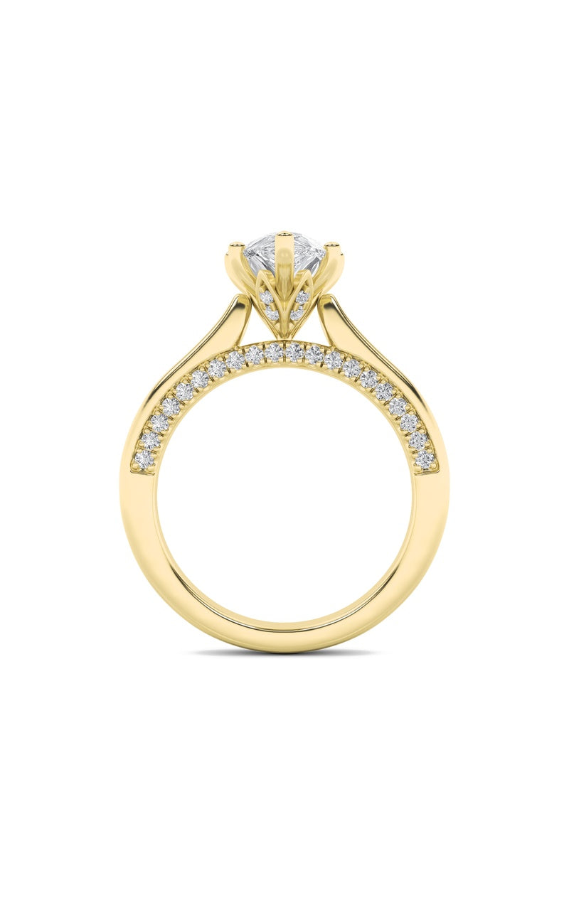 2Cttw Pear Shaped Lab Grown Diamond (F/VS) Tulip Motif Accented Engagement Ring in 14K Gold