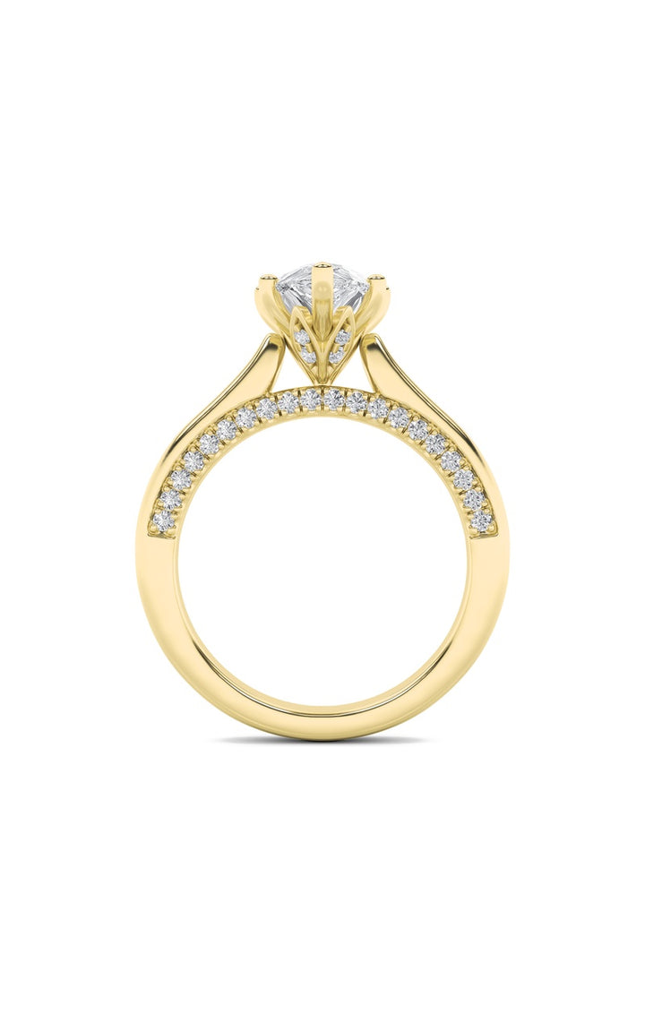 2Cttw Pear Shaped Lab Grown Diamond (F/VS) Tulip Motif Accented Engagement Ring in 14K Gold