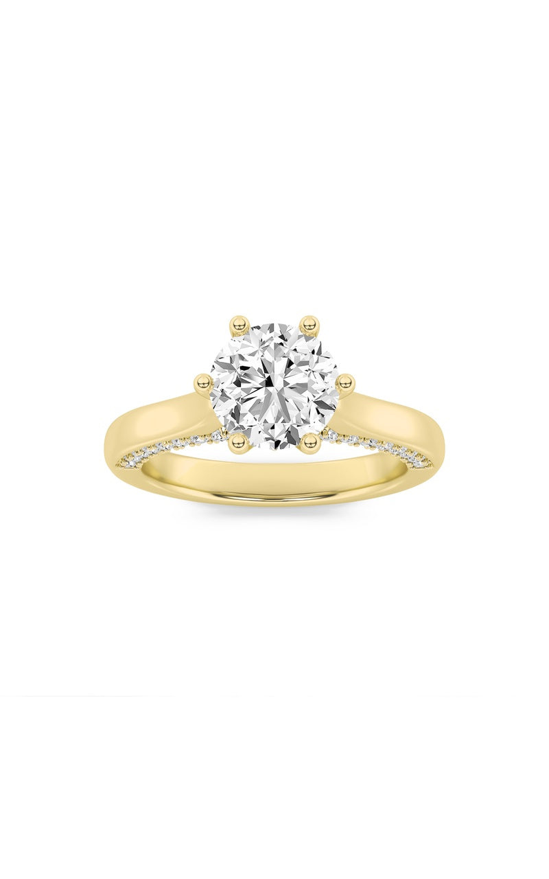 2Cttw Round Shaped Lab Grown Diamond (F/VS) Tulip Motif Accented Engagement Ring in 14K Gold