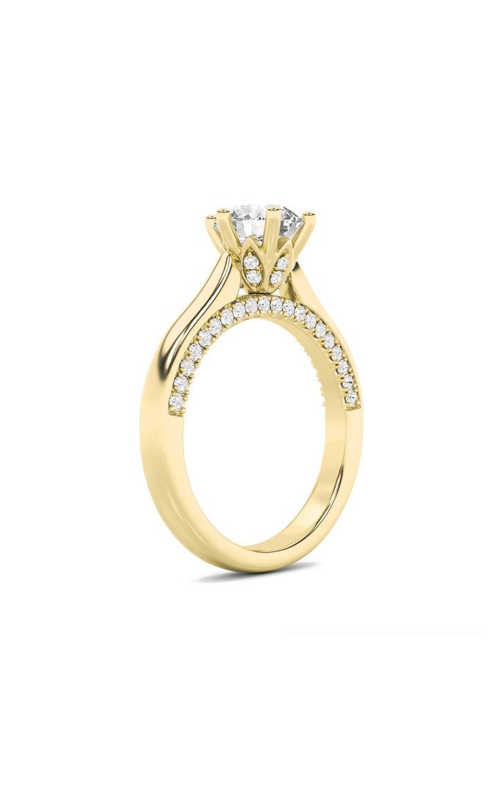 2Cttw Round Shaped Lab Grown Diamond (F/VS) Tulip Motif Accented Engagement Ring in 14K Gold