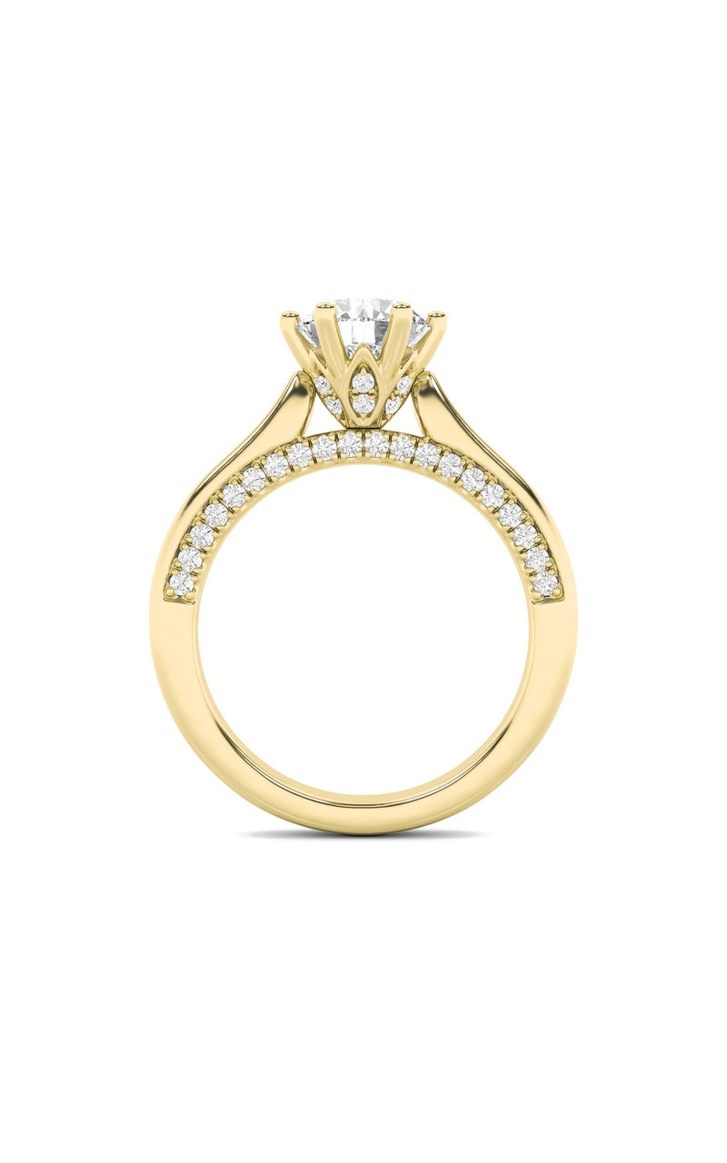 2Cttw Round Shaped Lab Grown Diamond (F/VS) Tulip Motif Accented Engagement Ring in 14K Gold