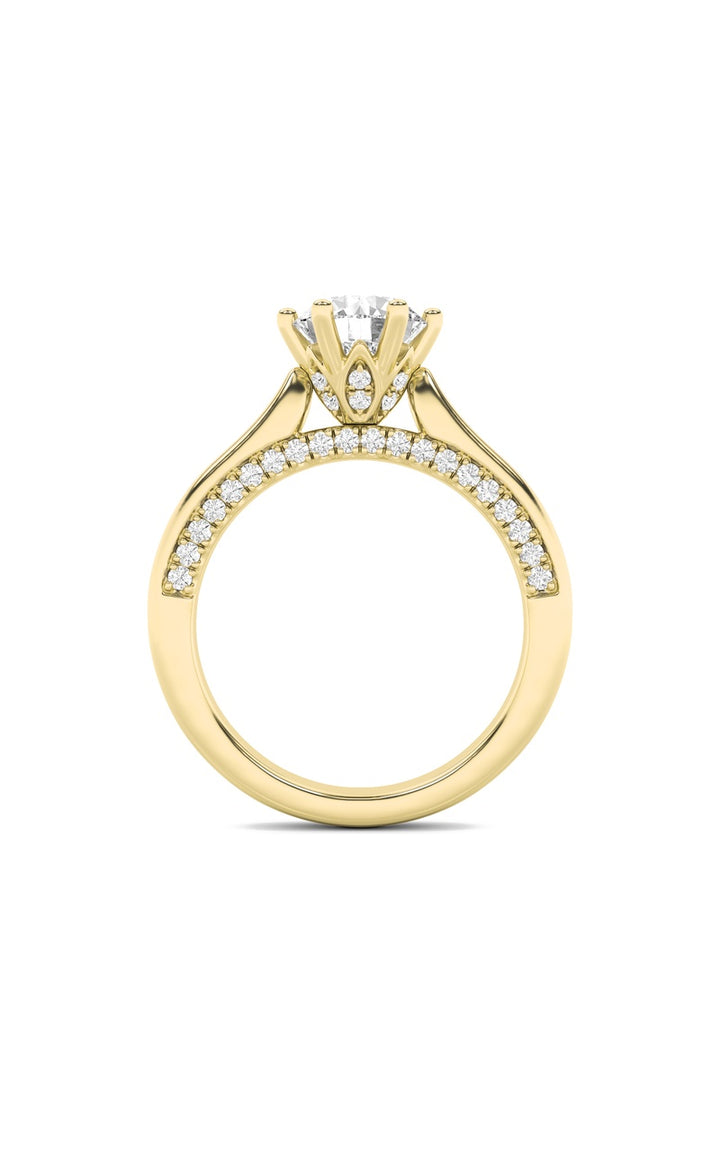 2Cttw Round Shaped Lab Grown Diamond (F/VS) Tulip Motif Accented Engagement Ring in 14K Gold