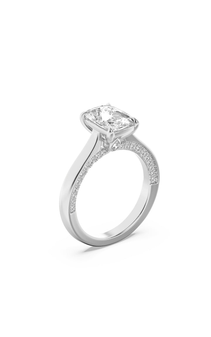 2.5Cttw Elongated Cushion Shaped Lab Grown Diamond (F/VS) Accented Bridge Shank Engagement Ring in 14K Gold
