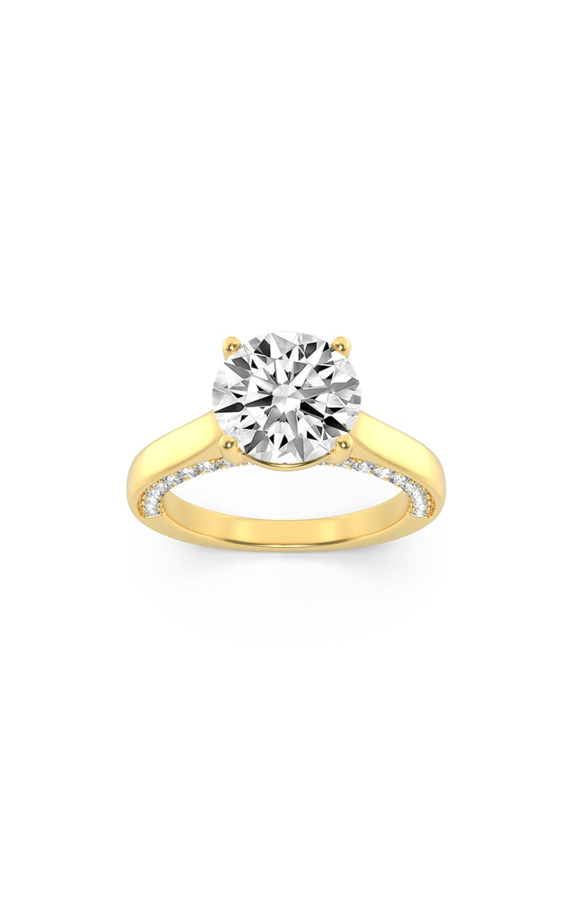 2Cttw Round Shaped Lab Grown Diamond (F/VS) Accented Bridge Shank Engagement Ring in 14K Gold