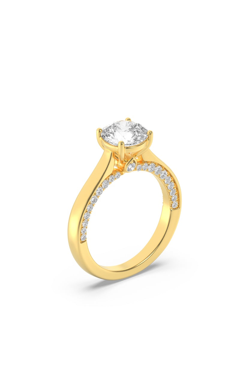 2Cttw Round Shaped Lab Grown Diamond (F/VS) Accented Bridge Shank Engagement Ring in 14K Gold