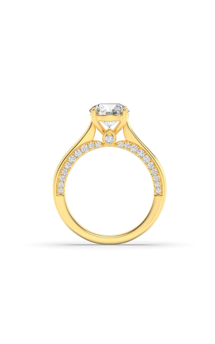 2Cttw Round Shaped Lab Grown Diamond (F/VS) Accented Bridge Shank Engagement Ring in 14K Gold