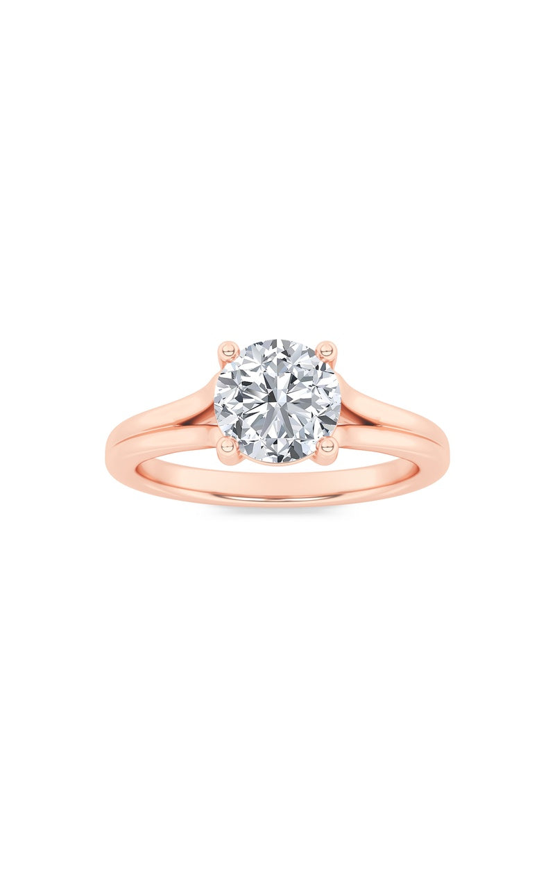 1Cttw Round Shaped Lab Grown Diamond (F/VS) SplitShank Solitaire Engagement Ring in 14K Gold