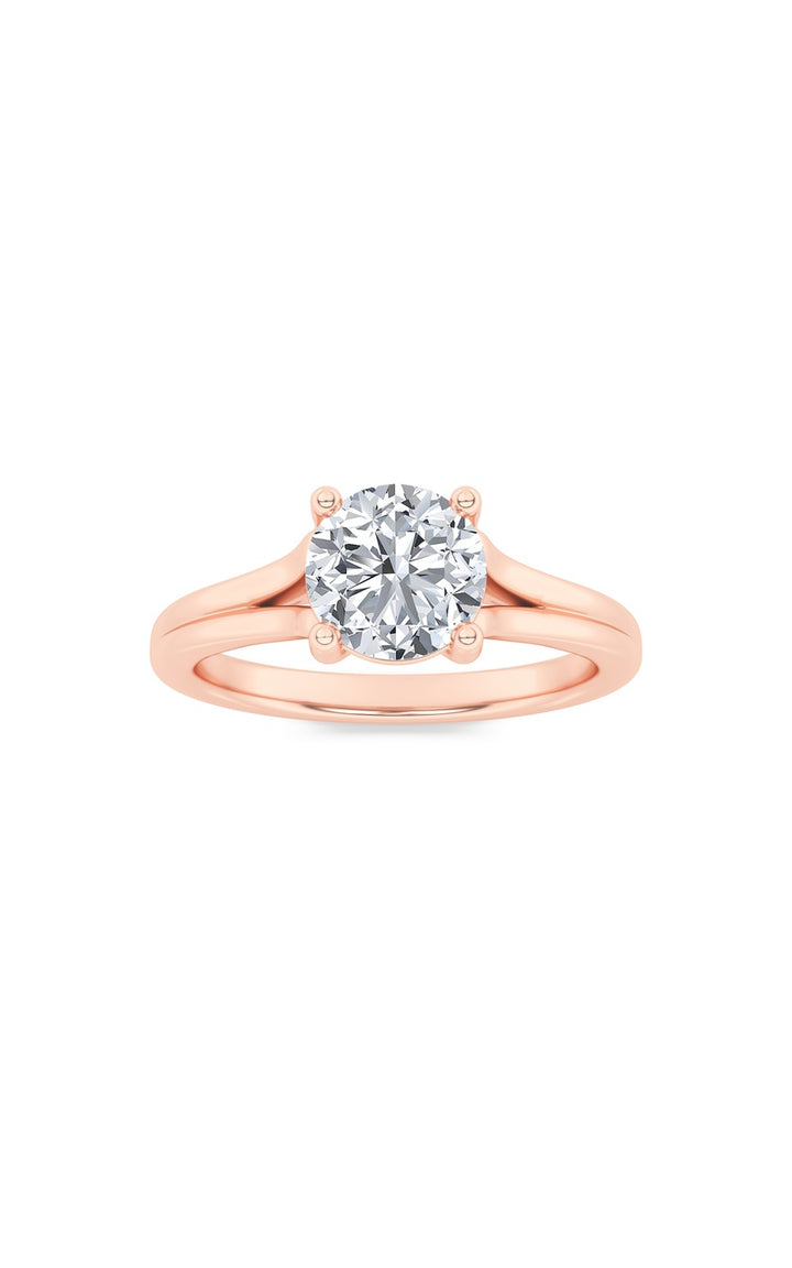 1Cttw Round Shaped Lab Grown Diamond (F/VS) SplitShank Solitaire Engagement Ring in 14K Gold
