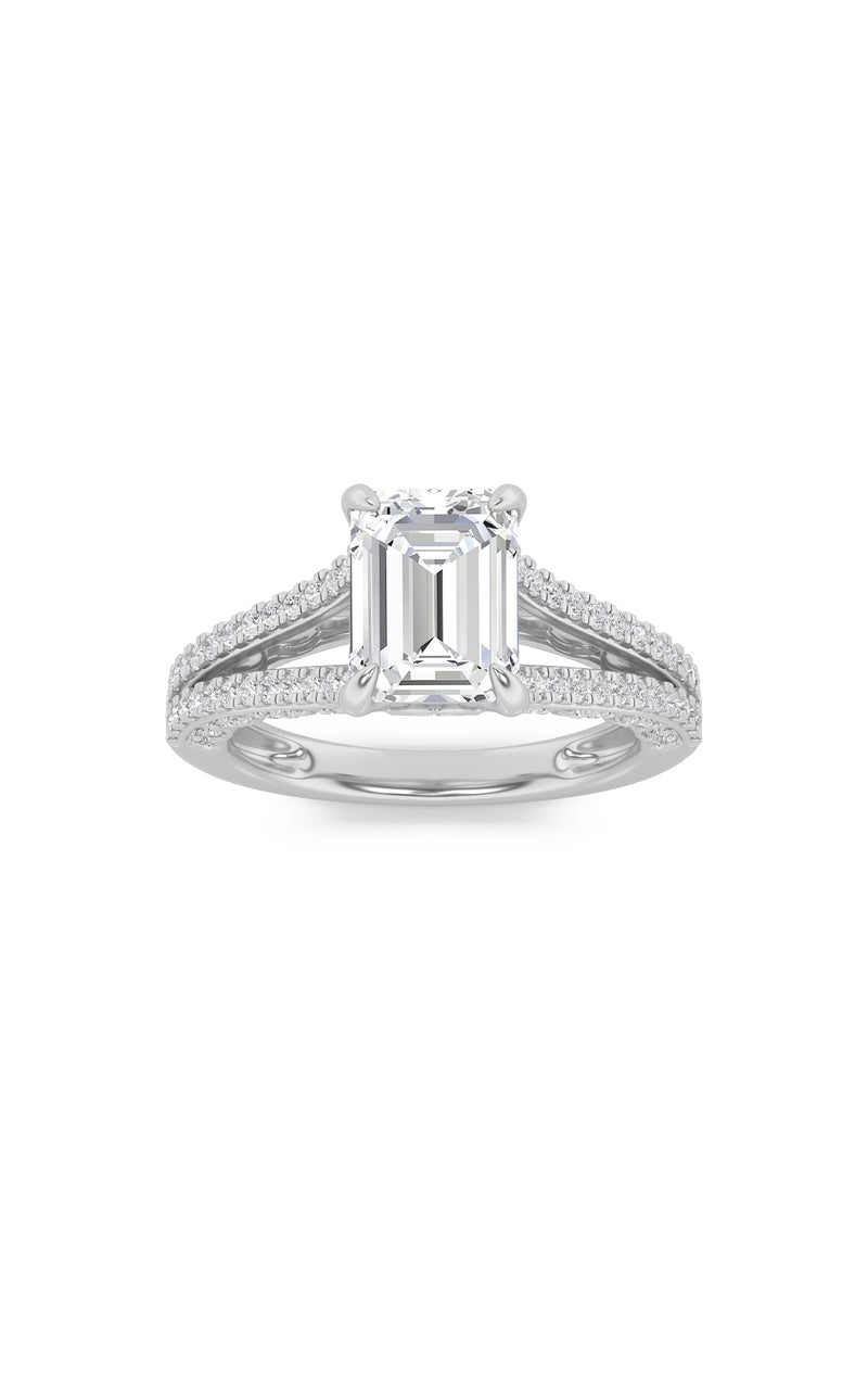 2Cttw Emerald Shaped Lab Grown Diamond (G/VS) Split Shank Accented Engagement Ring in 14K Gold