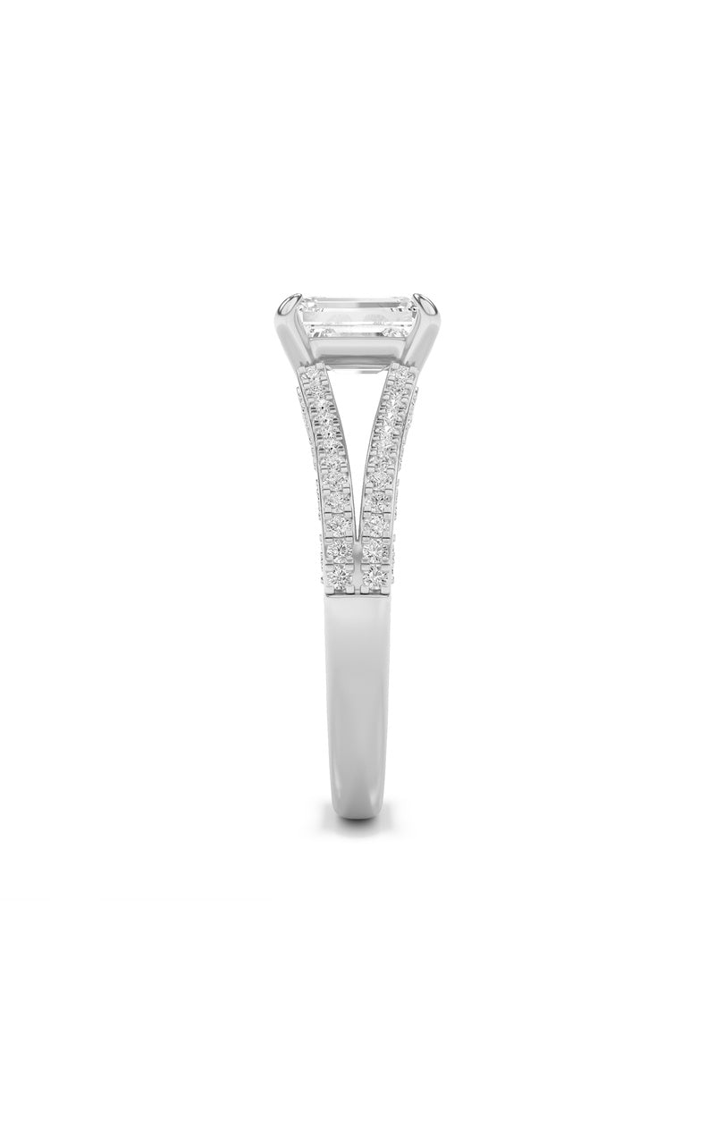 2Cttw Emerald Shaped Lab Grown Diamond (G/VS) Split Shank Accented Engagement Ring in 14K Gold