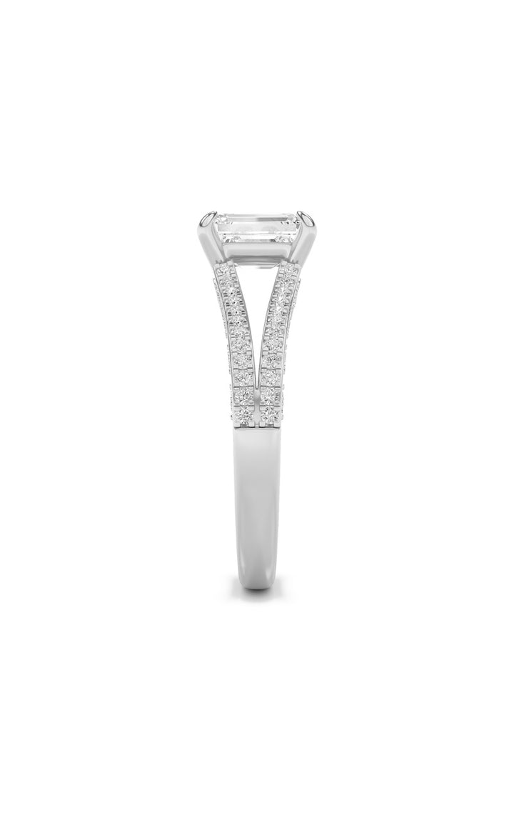 2Cttw Emerald Shaped Lab Grown Diamond (G/VS) Split Shank Accented Engagement Ring in 14K Gold