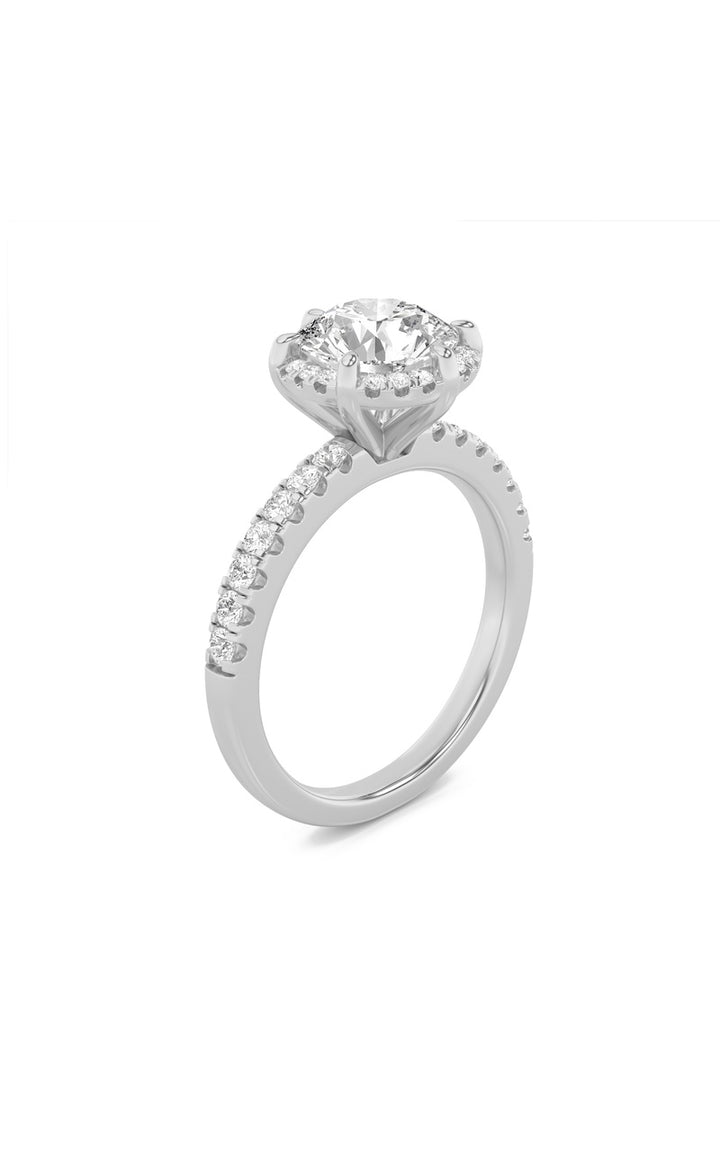 2Cttw Round Shaped Lab Grown Diamond (F/VS) Halo Accented Engagement Ring in 14K Gold