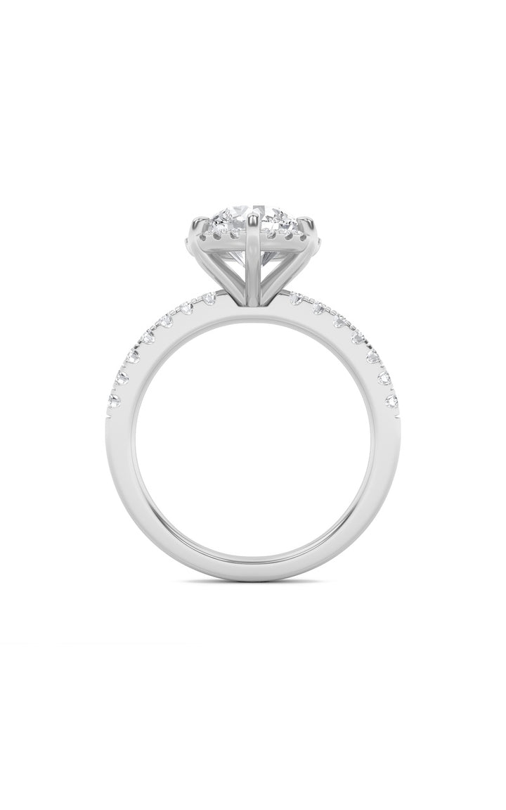 2Cttw Round Shaped Lab Grown Diamond (F/VS) Halo Accented Engagement Ring in 14K Gold