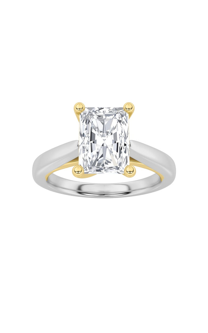 1Cttw Radiant Shaped Lab Grown Diamond (F/VS) TwoTone Cathedral Shank Engagement Ring in 14K Gold