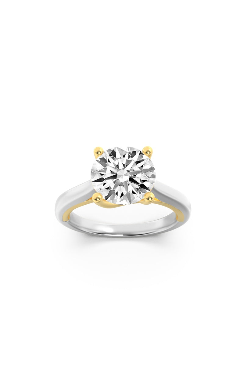 1.5Cttw Round Shaped Lab Grown Diamond (F/VS) TwoTone Cathedral Shank Engagement Ring in 14K Gold