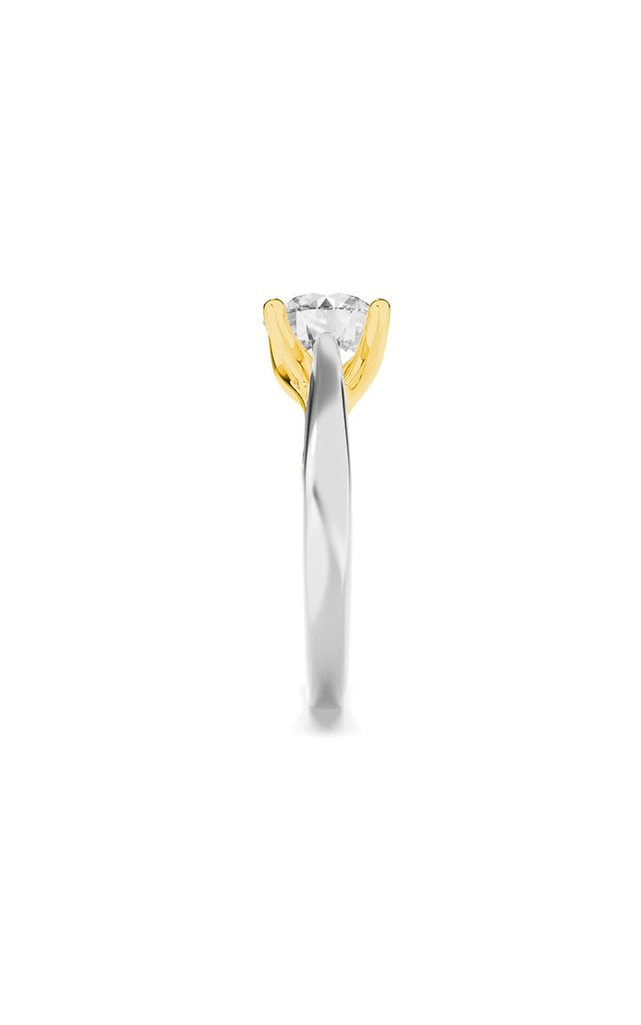 1.5Cttw Round Shaped Lab Grown Diamond (F/VS) TwoTone Cathedral Shank Engagement Ring in 14K Gold