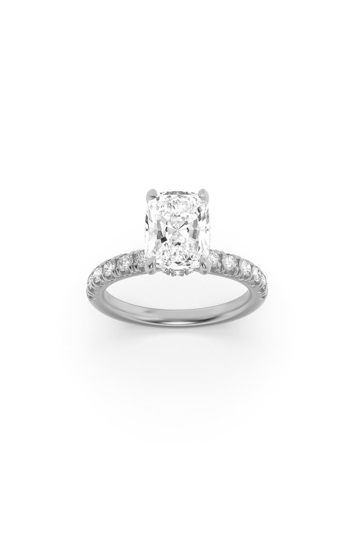 2CTW Elongated Cushion Shaped Lab Grown Diamond (F/VS) Hidden Halo Accented Ring in 14K Gold