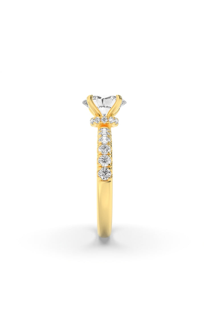 2CTW Oval Shaped Lab Grown Diamond (F/VS) Hidden Halo Accented Ring in 14K Gold
