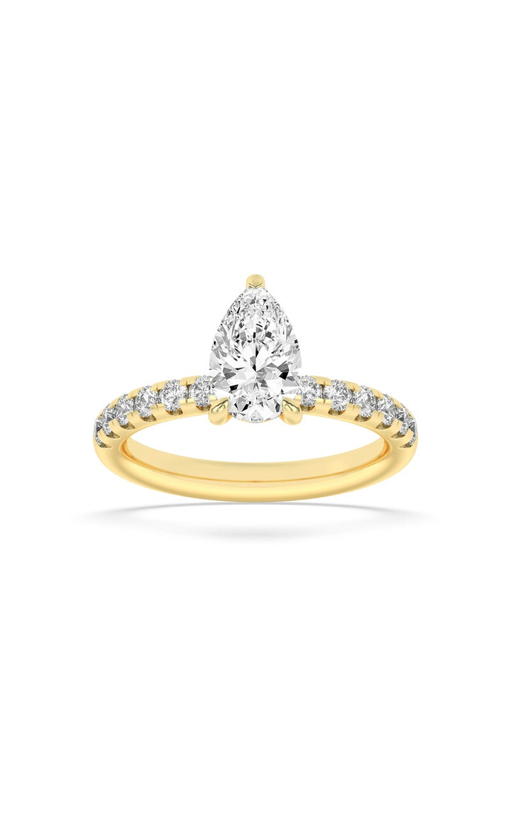 2CTW Pear Shaped Lab Grown Diamond (F/VS) Hidden Halo Accented Ring in 14K Gold