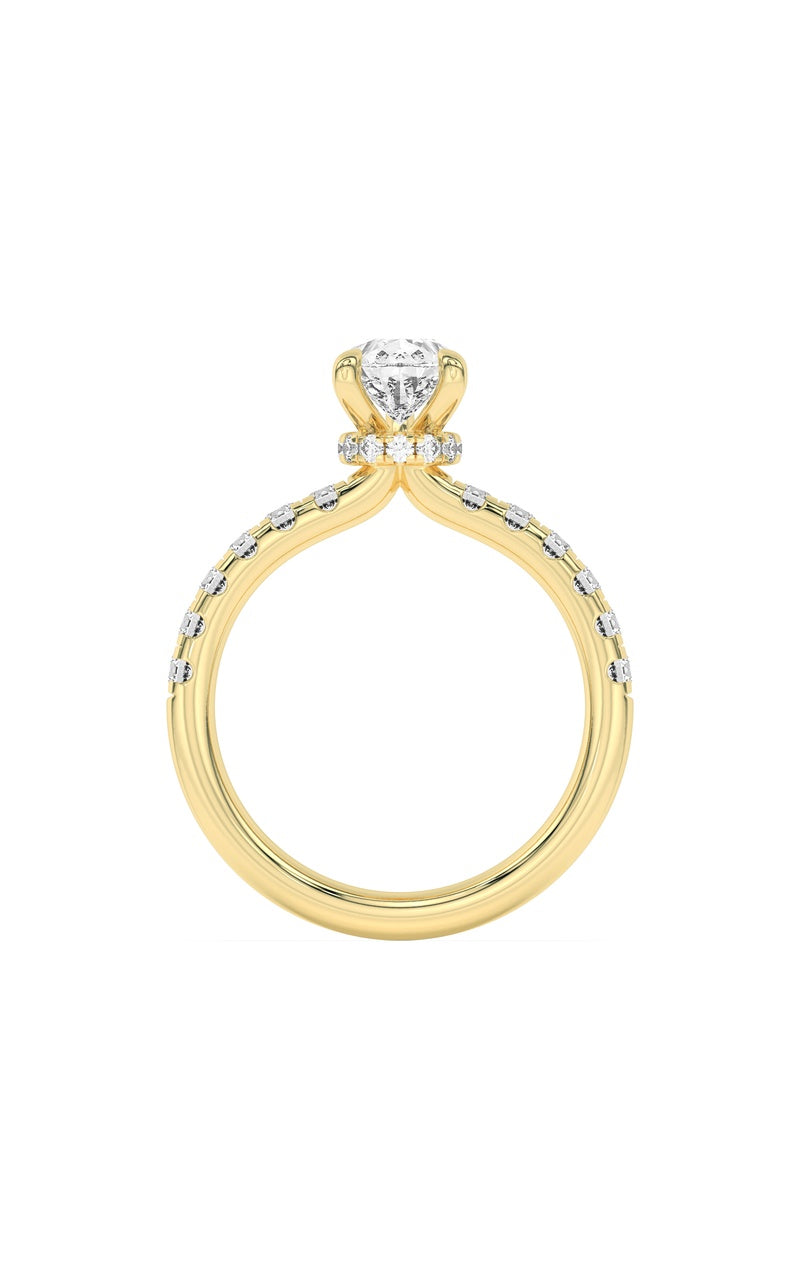 2Cttw Pear Shaped Lab Grown Diamond (F/VS) HiddenHalo Accented Ring in 14K Gold