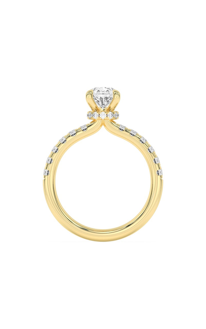 2Cttw Pear Shaped Lab Grown Diamond (F/VS) HiddenHalo Accented Ring in 14K Gold