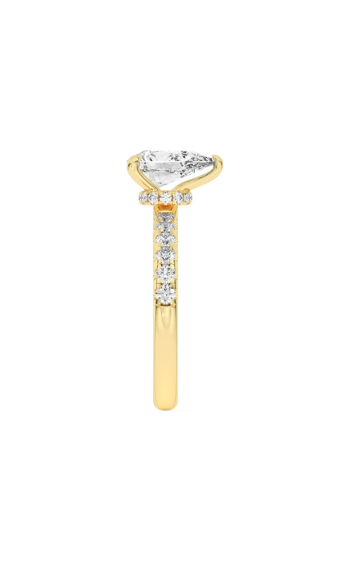 2CTW Pear Shaped Lab Grown Diamond (F/VS) Hidden Halo Accented Ring in 14K Gold