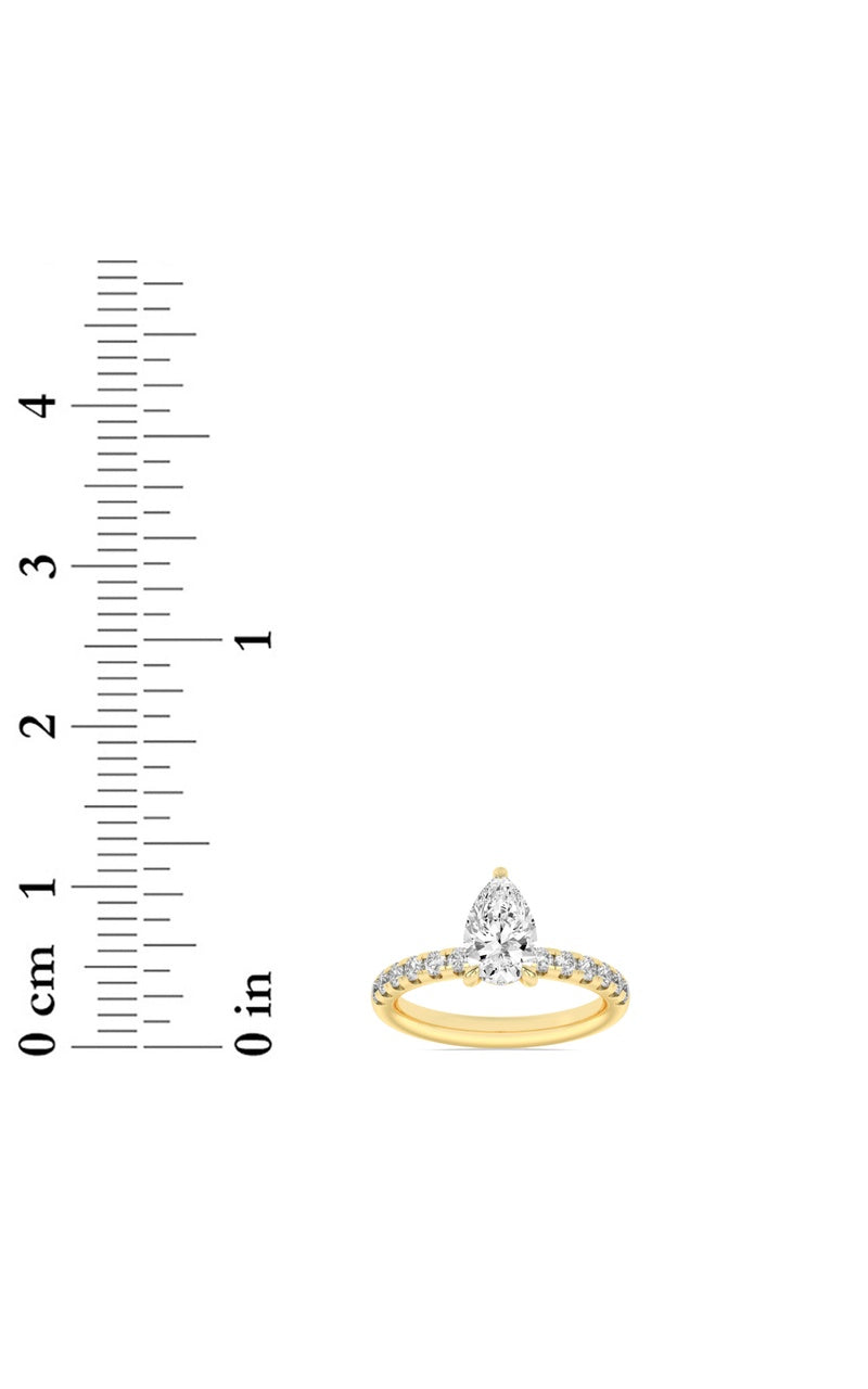 2Cttw Pear Shaped Lab Grown Diamond (F/VS) HiddenHalo Accented Ring in 14K Gold