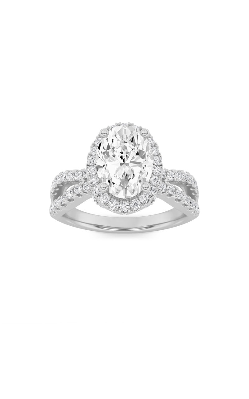 2Cttw Oval Shaped Lab Grown Diamond (F/VS) Split Shank Halo Accented Engagement Ring in 14K Gold