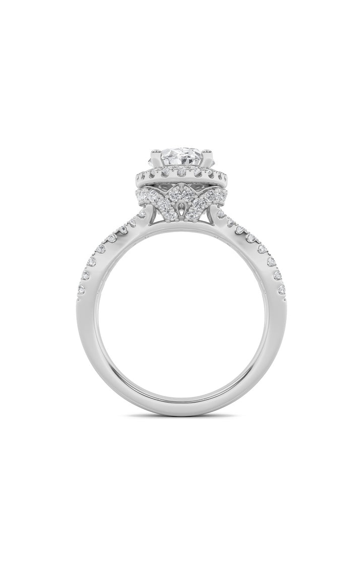 2CTW Oval Shaped Lab Grown Diamond (F/VS) Split Shank Halo Accented Engagement Ring in 14K Gold