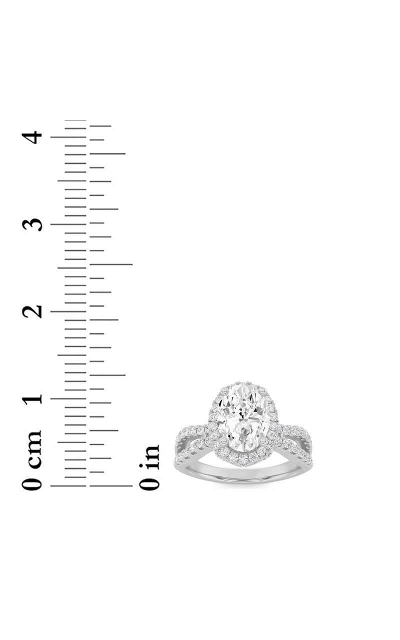 2Cttw Oval Shaped Lab Grown Diamond (F/VS) Split Shank Halo Accented Engagement Ring in 14K Gold