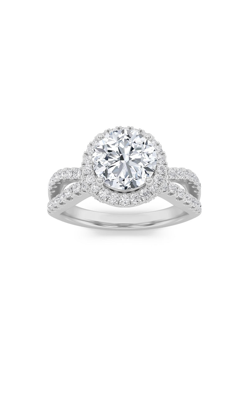 2Cttw Round Shaped Lab Grown Diamond (F/VS) SplitShank Halo Accented Engagement Ring in 14K Gold