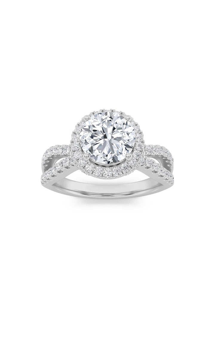 2Cttw Round Shaped Lab Grown Diamond (F/VS) SplitShank Halo Accented Engagement Ring in 14K Gold
