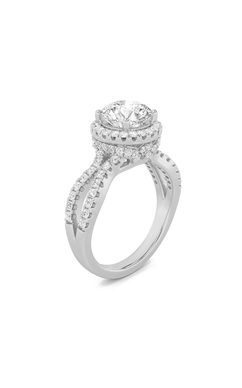 2Cttw Round Shaped Lab Grown Diamond (F/VS) SplitShank Halo Accented Engagement Ring in 14K Gold