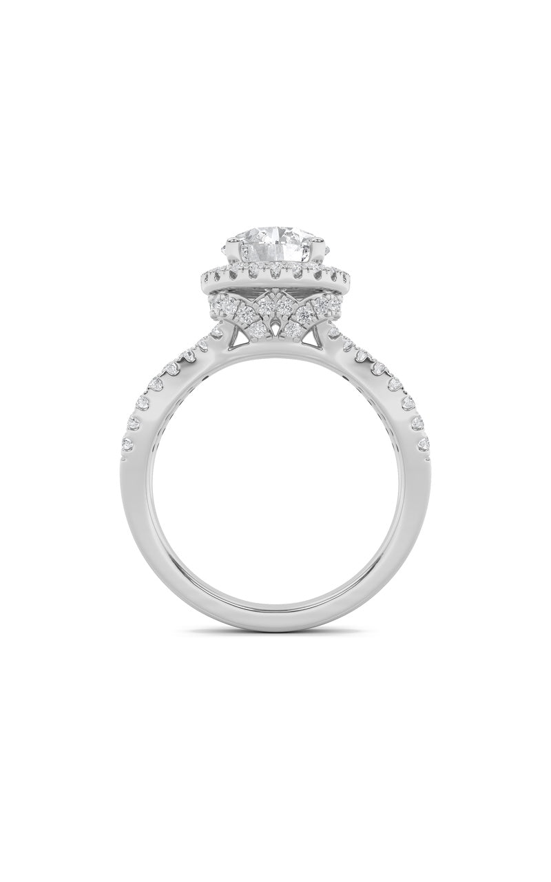 2Cttw Round Shaped Lab Grown Diamond (F/VS) SplitShank Halo Accented Engagement Ring in 14K Gold