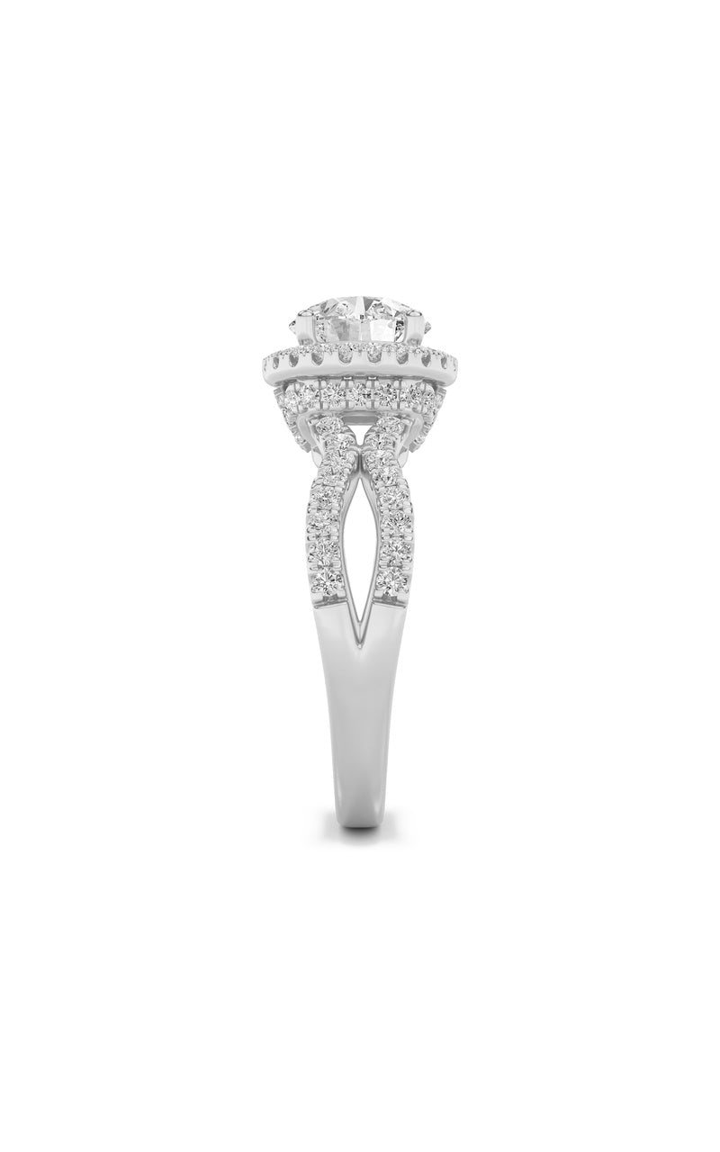2Cttw Round Shaped Lab Grown Diamond (F/VS) Split Shank Halo Accented Engagement Ring in 14K Gold