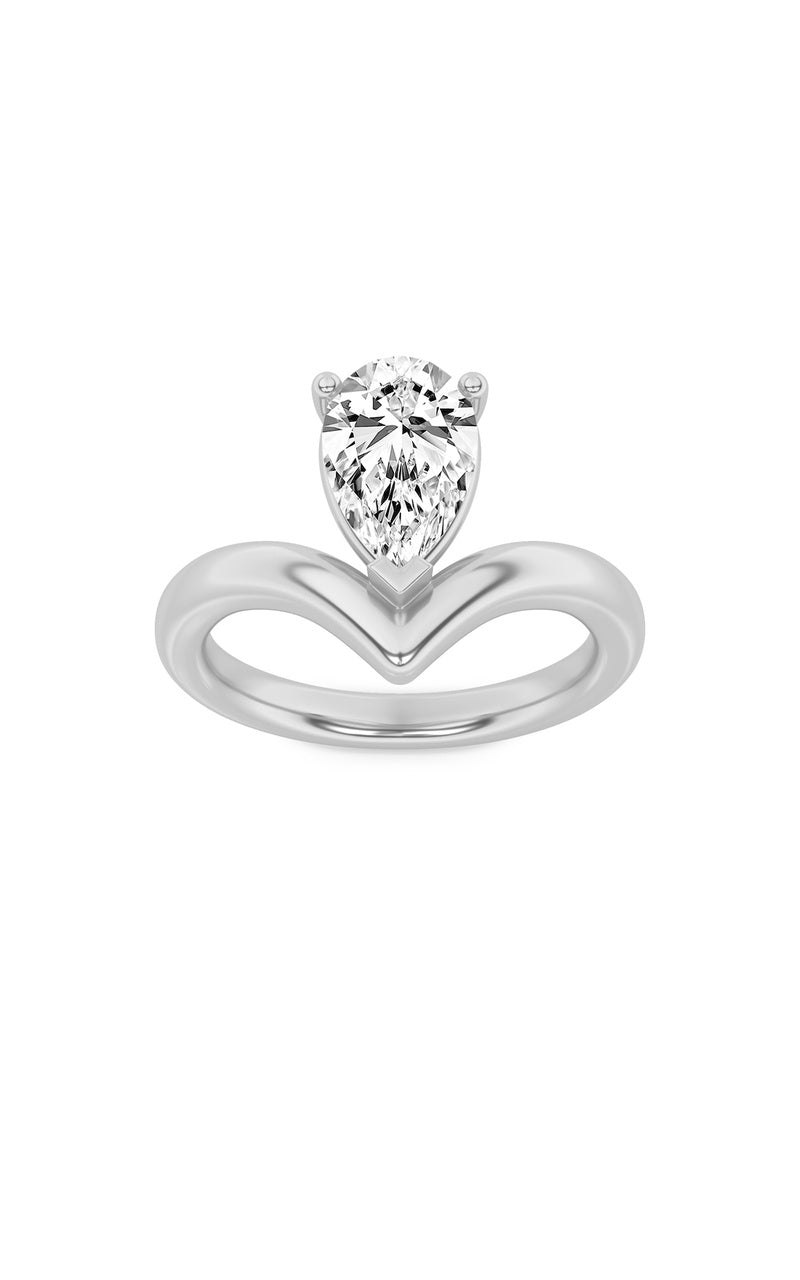 1.5Cttw Pear Shaped Lab Grown Diamond (F/VS) Chevron Solitaire Engagement Ring in 14K Gold